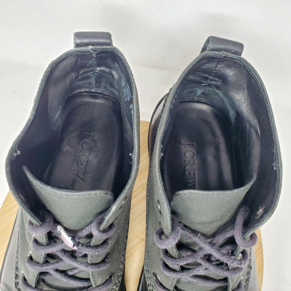 J Crew Duck Boots Mens 10 Waxed Canvas Black Leather Retro Lace Up Ankle Shoes - Picture 6 of 16